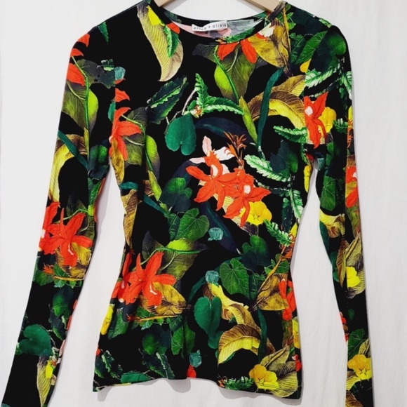 Unworn Alice + Olivia Delaina Floral Tropical Long Sleeve Top - Picture 4 of 9